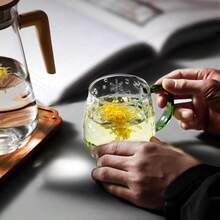 1个450毫升玻璃杯，耐热茶杯，简约山形设计，家用/办公水杯/咖啡杯，带把手 - 彩色 - 查看 10