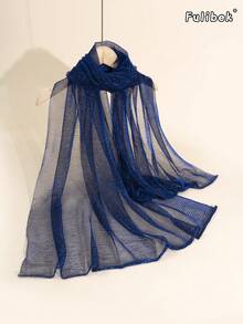 1pc Solid Color Polyester Shiny Scarf, Soft Shawl & Headscarf - Royal Blue - View 4