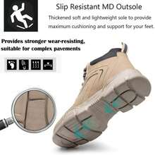 (2-5 Working Days Delivery) Men's Khaki Lace-Up Mid-Cut Safety Work Boots, Waterproof Lightweight Breathable Anti-Smash Puncture-Proof Design, Ideal Holiday Gift For Father's Day Labor Day Back To School And Multi-Scene Working Use (For Women, This Size Is Slightly Larger, Please Choose Size 1.5 Smaller!) - 卡其色 - 查看 3