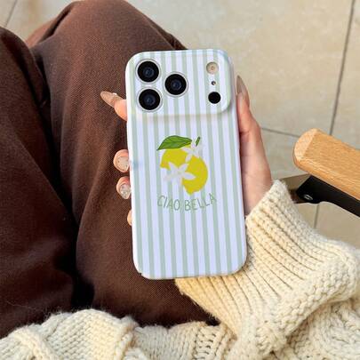 1 Striped And Lemon Design Phone 17 Pro Max Case, Compatible With Phone 16 Pro Max, 15 Pro Max, 14 Pro Max, Korean Stylish And Interesting Phone Case, Fits 11/12/13/14/15/16 Pro Max Plus, Elegant Design Suitable For Both Men And Women, Ideal Gift For Girlfriend On Christmas, Valentine's Day, Easter, Wedding Season And Birthday