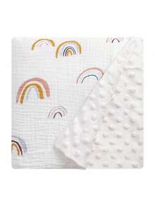 Multifunctional Baby Blanket 75x100 Cm, Soft Plush With Polka Dot Backing, Rainbow Pattern, For Stroller And Crib - White - View 1