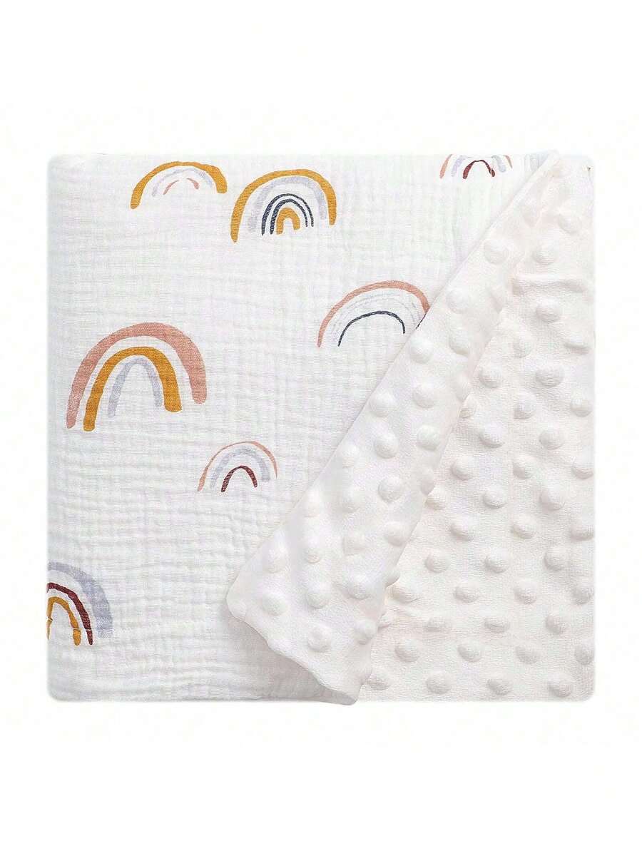 Multifunctional Baby Blanket 75x100 Cm, Soft Plush With Polka Dot Backing, Rainbow Pattern, For Stroller And Crib - White - View 1