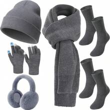 Euuztu Geyoga 6 Pcs Women Winter Beanie Hat Scarf Gloves Ear Muffs Fuzzy Socks Set, Touchscreen Gloves Thermal Cold Weather - màu đen - Xem 1