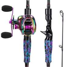 Fishing Rod And Reel Combo, Medium Fishing Pole With Baitcasting Reel Combo, 2-Piece Baitcaster Combo - C-purple-leftHanded - View 1