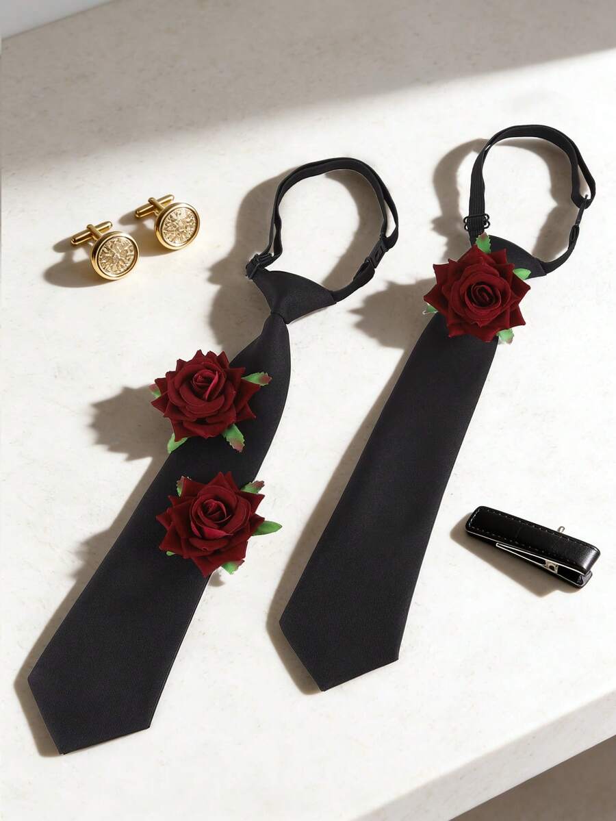 Men's/Women's Gothic Red Rose Tie, Dark Romantic Party Accessories - Multicolor - View 1