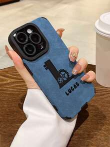 1pc Customized 26 Letter DIY Name, Premium Blue Faux Leather 2-In-1 Phone Case Suitable For Apple 17ProMax/16/15/14 Plus/13 Pro/12 Pro Max/11/7P/XS/XR And Phones, Made Of Soft PU Leather, Shock-Proof, Scratch-Resistant, Fingerprint-Proof - Blue - View 3