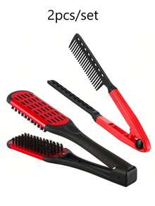 2pcs/Set Straight Hair Comb, Clip On Double-Sided Comb And V-Shaped Styling Comb, Suitable For Smoothing Tangled And Messy Hair (Black, Red), Straightener V-Shaped Clamp Comb, Hair Styling Straight Roll Dual-Use Comb Without Charging, Household Straight Hair Clamp Comb, Straightening Clamp V-Shaped Straight Hair Comb - Multicolor - View 11