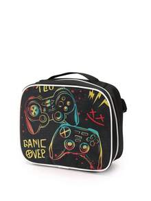 Kids' Fashion Backpack & Lunch Bag Set, Race Car Design, Classic Art Illustration, Adjustable Padded Shoulder Straps, Zipper Closure, Reusable Lunch Box, Suitable For Boys - Black - View 7