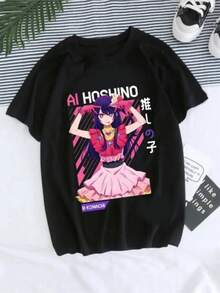 Women T-Shirt Manga Anime Oshi No Ko Harajuku Ullzang T Shirt Female Ai Ruby Akane Aquamarine Hoshino Clothes Tops - màu đen - Xem 1
