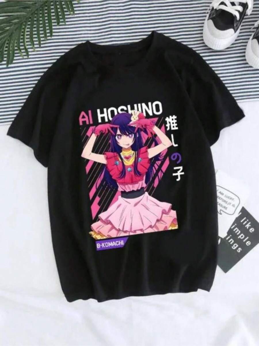 Women T-Shirt Manga Anime Oshi No Ko Harajuku Ullzang T Shirt Female Ai Ruby Akane Aquamarine Hoshino Clothes Tops - màu đen - Xem 1