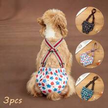 3pcs Washable Female Suspender Dog Diapers - Doggie Reusable Diapers For Doggy Puppy Female In Period - Highly Absorbent Dog Heat Panties Plaid, With Shoulder Strap - 彩色 - 查看 10