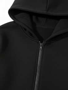 1pc Girls Hooded Zip-Up Sweatshirt, Children Casual Sports Jacket, Autumn/Winter - Black - View 3