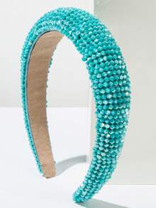 1件时尚手工水晶串珠发箍，百搭优雅派对配饰，高品质发夹发箍发圈 - FG782-湖藍 - 查看 5