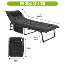 Yitahome Adjustable Sun Lounger With Cushion, 190 X 68 X 31 Cm, Foldable, 5-Position Adjustable, With Removable Headrest And Side Pocket, Load Capacity 136 Kg, For Garden, Beach And Camping, Black - 黑色 - 查看 9