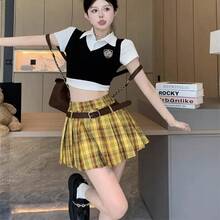 Women Skirts - Yellow Plaid Skirt - View 9