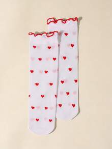 1双女婴爱心透气中筒袜，弹性袜，爱心元素日常百搭袜，春夏款 - 白色 - 查看 6