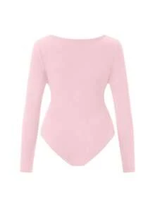 Body cómodo de maternidad, manga larga con cuello en V profundo, tela de alta elasticidad, ropa de embarazo versátil en color rosa - Rosa - Ver 3