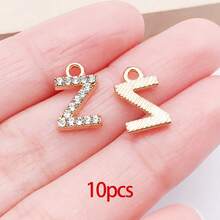 10/26 piezas Encantos de letras del alfabeto A-Z con rhinestones y cristales brillantes para DIY de pulseras, collares, aretes, gargantillas y manualidades - Dorado - Ver 10