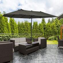 Double Garden Parasol With Crank, Grey, Oval, 460 X 270 X 240 Cm - B - View 2