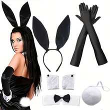 5-Piece Women's Bunny Set, Bunny Girl Outfit Combination, Including Collar, Cuffs, Tie, Bunny Ear Headband, Bunny Tail, And Fishing Net Gloves, Perfect For Role-Playing Parties, Birthday Parties, And Holiday Parties. - Multicolor - View 7