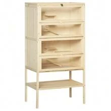 Wooden Hamster Cage, 5 Levels, Rodent Cage, Small Animal Cage With Wire Mesh Roof And Ramps, Large Wooden Cage, Mouse Cage, Cage For Hamsters And Dwarf Hamsters, 60 X 40 X 120 Cm, Natural Wood - Champagne - View 1