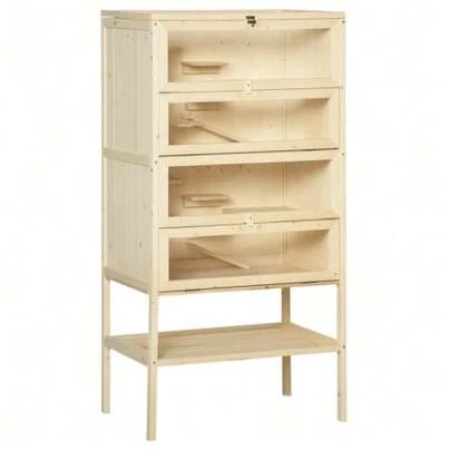 Wooden Hamster Cage, 5 Levels, Rodent Cage, Small Animal Cage With Wire Mesh Roof And Ramps, Large Wooden Cage, Mouse Cage, Cage For Hamsters And Dwarf Hamsters, 60 X 40 X 120 Cm, Natural Wood