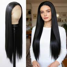 ZigZag Hair 合成蕾丝前假发，一半黑色一半酒红色长直发 - 预先拔毛的自然发际线，耐热纤维高温丝假发，男女通用，适合日常佩戴和角色扮演 - 彩色 - 查看 15