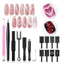 Modelones Cat Eye Magnetic For Nails,15PCS Cateye Rose Gel Nail Polish Magnet Tools Powerful Set Wand Magnet Valentine's Heart Nail Polish Square Round Magnet Stick Diverse Glassy Cateye Effect - Black - View 1