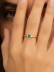 1 chiếc nhẫn đá Cubic Zirconia thanh lịch, thích hợp làm quà tặng cho phụ nữ vào ngày Valentine, đám cưới, lễ đính hôn, tiệc kỷ niệm. - màu xanh lá - Xem 5