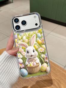可爱复活节兔子和彩蛋图案透明手机壳，银色摄像头边框保护TPU软壳，适合复活节/日常使用/送朋友。兼容，兼容 15/ 16/ 17 Pro Max/ 14/ 17/ 16 Plus，快速发货 - 無色 - 查看 7