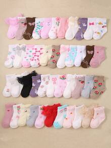 20/10/5/1 Pares Aleatórios de Meias Joelho Fofas para Bebê, Decoradas com Floral, Laço, Laço 3D, Barra de Renda, Morango e Padrões de Cereja. Adequado para combinar com todos os looks. O design da barra de renda não irá constranger os tornozelos do bebê. Adequado para bebês meninas de 0-36 meses, também pode ser usado como presente. - Multicolorido - Visão 4