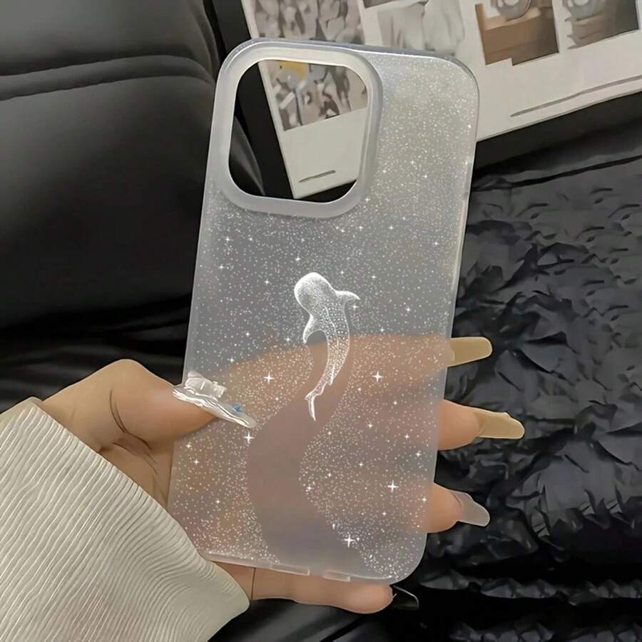 1pc Transparent White Whale Soft TPU Matte Phone Case, Suitable Compatible With Apple 17 16 15 14 13 12 11 Plus Pro Max Series, Personalized INS Style Protective Cover, Fashionable Minimalist Full-Body Protection Case - Multicolor - View 1