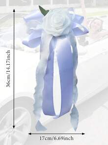 6 Stücke Hochzeitsauto Türgriff Blumen, weiße künstliche Autospiegel Blumensträuße mit Schleife, Hochzeitsauto Dekorationszubehör für Türgriffe und Rückspiegel - Verschiedenfarbig - Übersicht 2