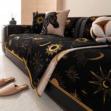 1 件金色彗星雪尼尔沙发靠垫套，太阳、月亮、星星提花图案，适合斋月及所有季节，防刮擦，防尘，适用于客厅、卧室、办公室的 1/2/3/4/5 座沙发和组合沙发。 - 黑色 - 查看 1