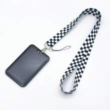 简约黑色、白色、粉色、紫色、网格印花柔软亲肤挂绳，百搭时尚项链带，可挂相机、手机、身份证 - 黑與白 - 查看 4
