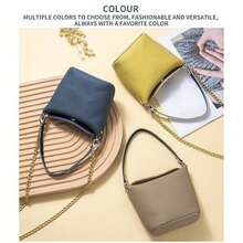 [Bolso de hombro con cadena] Bolso de cubo para mujer - Mini bolso de hombro con cadena, bolso con múltiples compartimentos para monedas y lápiz labial, bolso casual de uso diario para dinero y tarjetas, tamaño pequeño (no lavable) - Rojo - Ver 3
