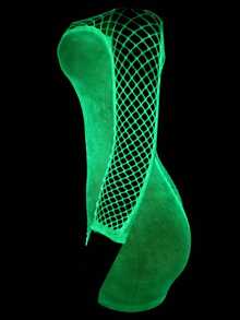 1 pieza Vestido de malla brillante en la oscuridad para mujer, vestido de malla transparente de color verde neón con diseño hueco, vestido de malla y encaje semitransparente y ajustado, adecuado para fiestas, citas de San Valentín y ocasiones especiales - Blanco - Ver 7