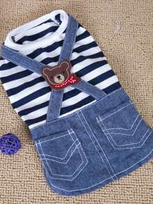 可爱宠物服装条纹背带裙和背带裤，蓝白条纹或红白条纹 - 彩色 - 查看 20