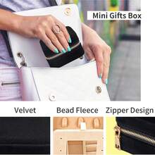 Plush Velvet Jewelry Box | Travel Jewelry Case Organizer With Mirror  | Best Gifts For Daughter, Girlfriend, Mom | Gifts For Her - 黑色 - 查看 8