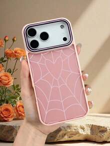 透明マットTPU + アクリル作る 17/16/15/14/13/12/11電話でケース、滑りやすいり止まりめ＆指紋防止、ゴシックスタイルのハートウェブパターン - バレエピンク - チェックする 1