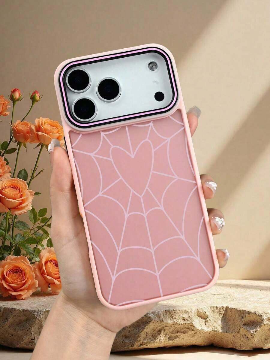 透明マットTPU + アクリル作る 17/16/15/14/13/12/11電話でケース、滑りやすいり止まりめ＆指紋防止、ゴシックスタイルのハートウェブパターン - バレエピンク - チェックする 1