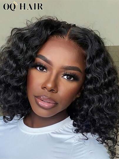 OQ 200% 密度 8-14 英寸沙龙级深波浪波波头假发，无需胶水即可佩戴，预剪裁 7x5 高清蕾丝前假发，自然色，预拔发际线，适合初学者，无需胶水，采用 100% 未经加工的真人处女发制成