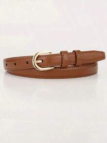 1pc Solid Color Casual PU Leather Waist Belt, Slim Design, Suitable For Women All Seasons Summer, School Fall, Autumn, Valentine's Day, Polyurethane(PU) - 細皮帶110cm - 查看 11