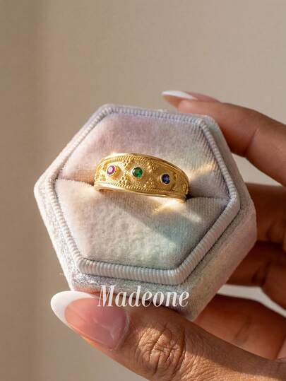 Stylever 1枚925纯银彩色立方氧化锆戒指，适合女士日常搭配，也可作为派对配饰，高品质女士戒指，精致珠宝礼品。