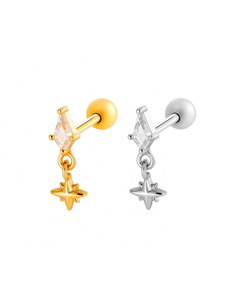 Toppiercing 1件装 多功能时尚微镶锆石创意不锈钢耳骨穿孔耳环 - 彩色 - 查看 1