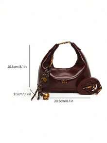 1pc Women Faux Snake Skin Woven Solid Color PU Tote Bag, Versatile Fashion, With Random Pattern Pendant - Burgundy - View 6