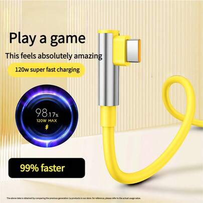 120W Type-C 6A 弯角数据线，适用于 OnePlus 红魔 Type-C 120W 超级闪充，弯角线身设计，专为游戏玩家打造，支持快速数据传输和快充，显示原装充电图标
