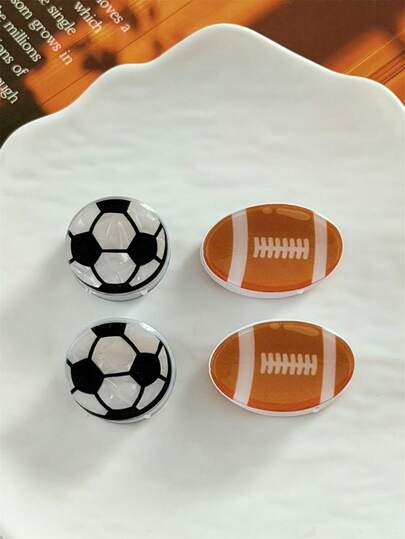 2pcs Football/Rugby Mini Hair Clips, Creative Sports Ball Hair Clips, Fashion Hair Accessories, Casual Small Hair Claws For Women
