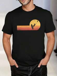 Vintage kitesurf sunset graphic tee in soft cotton, comfortable fit, casual, breathable - Preto - Ver 1