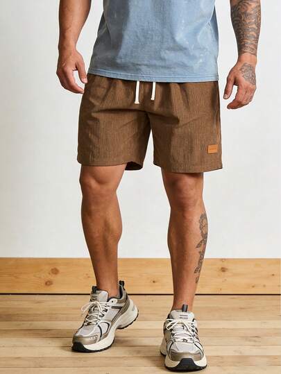 1pc Men's Corduroy Shorts, Comfortable Breathable Loose Fit, Casual Daily Wear Drawstring Waist Shorts, Summer Leisure Sports Pants